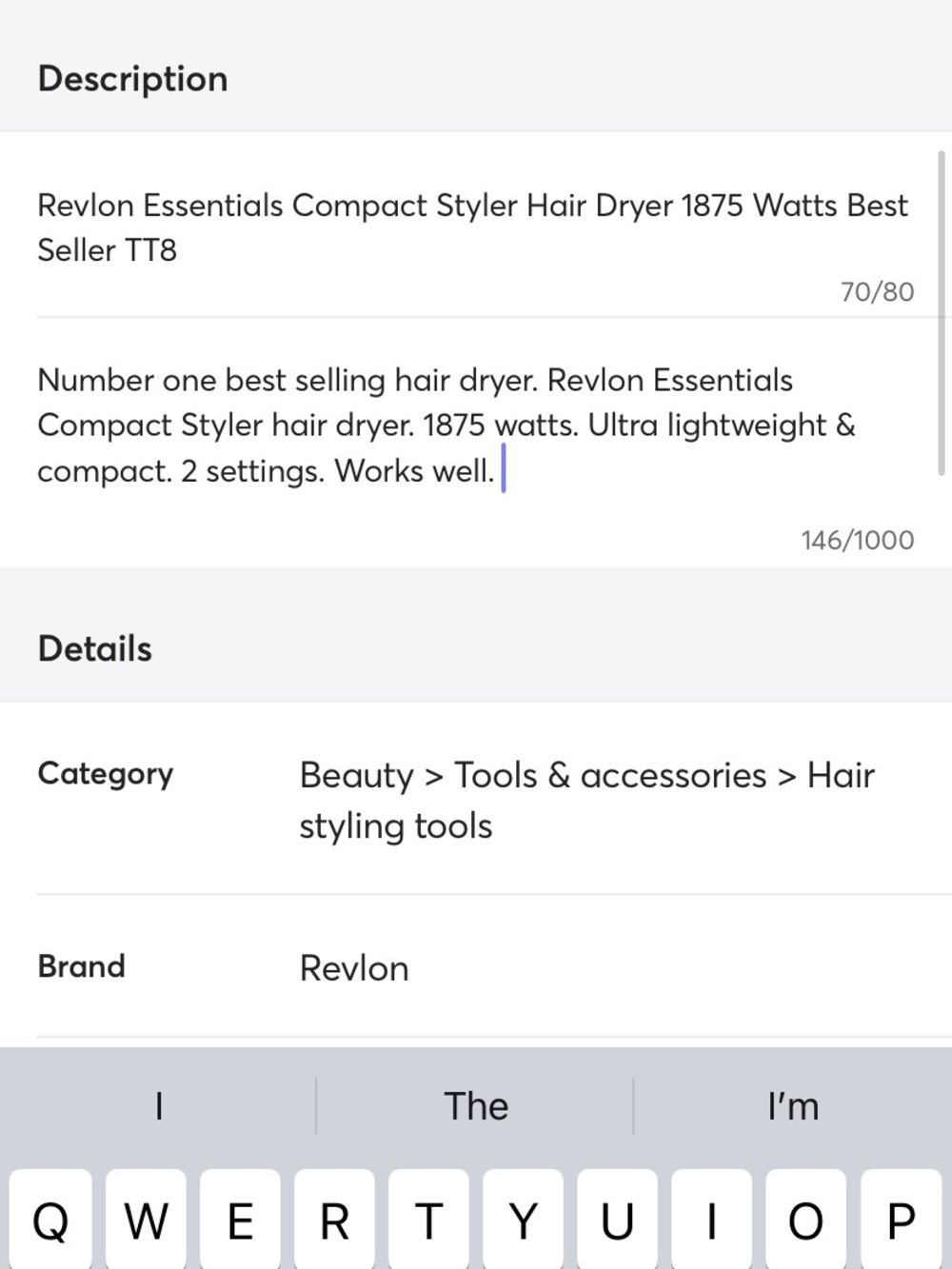 Revlon Black Compact Styler Hair Dryer 1875 Watts Lightweight - Picture 6 of 6